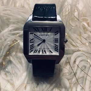 Cartier Tank Solo Watch Steel Black leather strap